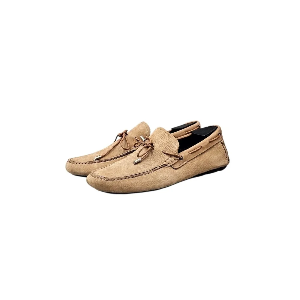 Brecos Mens Size 9 EUC Tan Nubuck Leather Italian Made Moccasins Drivers Loafers - Picture 3 of 8